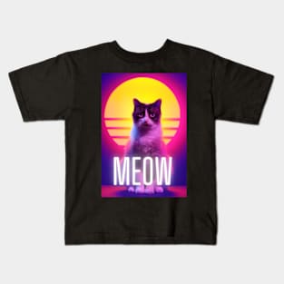 Meow Synthwave Cat Kids T-Shirt